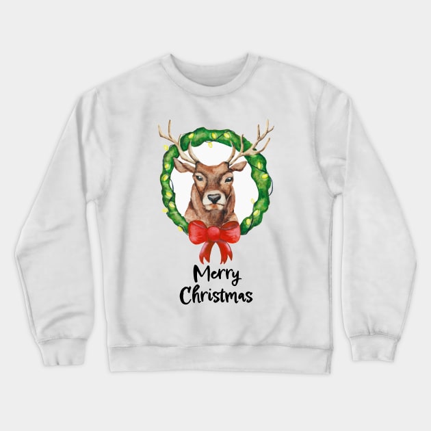 Watercolor - Christmas reindeer Crewneck Sweatshirt by Karoのkyuuto